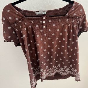 Vintage brown floral pattern blouse
